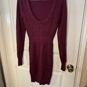 Guess Burgundy Cable Knit Midi Dress